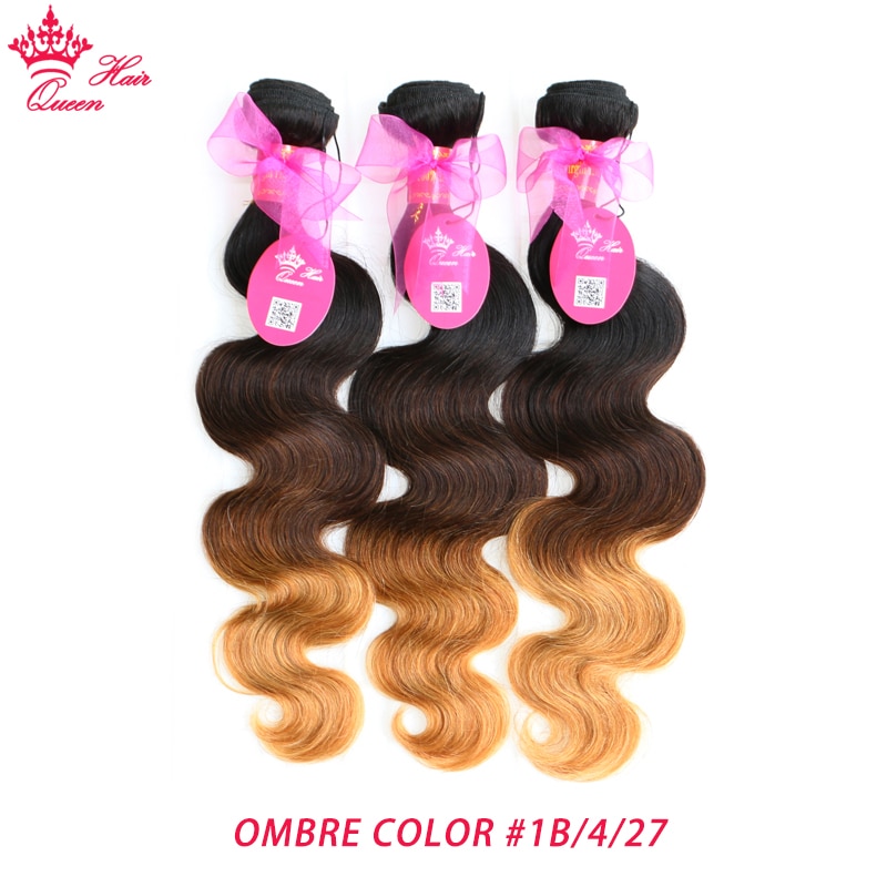Queen Hair Official Store Ombre Color Hair Extensions Brazilian Body Wave 3 Tone 1B/4/27 Remy Human Hair Weave Bundl